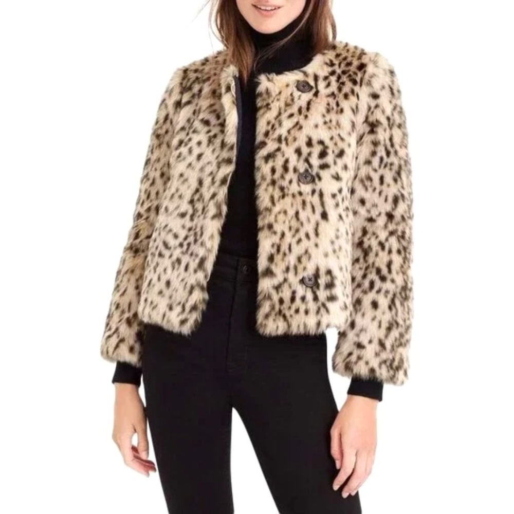 J.Crew Cropped Faux Fur Jacket - like new!